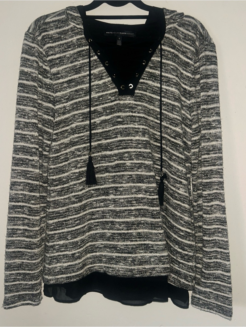 White House Black Market Women’s metallic striped lace-up hoodie Sz Small